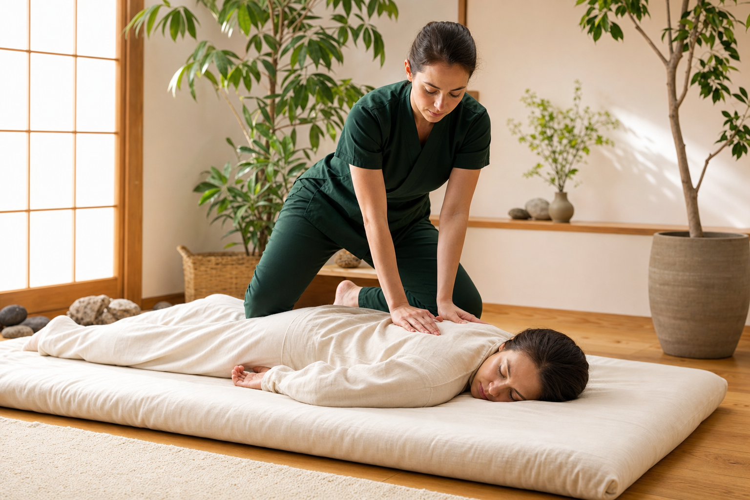 Therapist providing Shiatsu massage