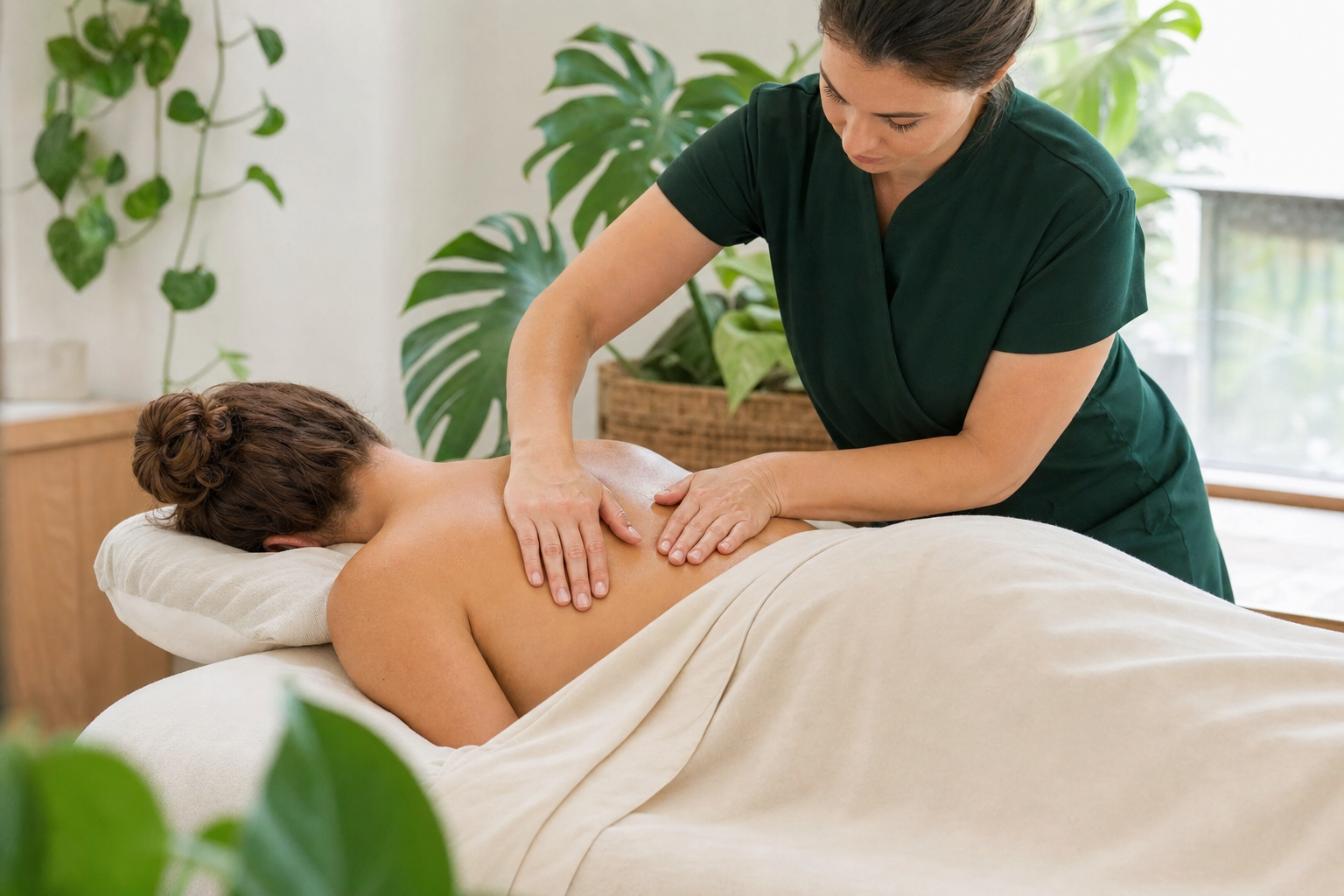 Therapist performing Swedish massage